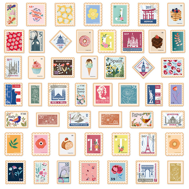 50Pcs Post Stamp Stickers Vintage Postage Stamps Assortment Adhesive Paper  Sticker Decor Envelope Seal for Diary Album Scrapbook - AliExpress